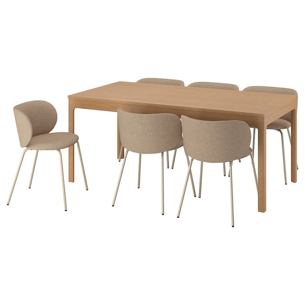 EKEDALEN / KRYLBO - Table and 6 chairs, oak/Tonerud dark beige,180/240 cm