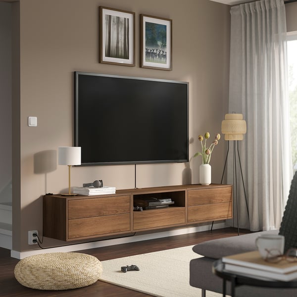 EKET media storage combination, brown/walnut effect, 210x35x35 cm