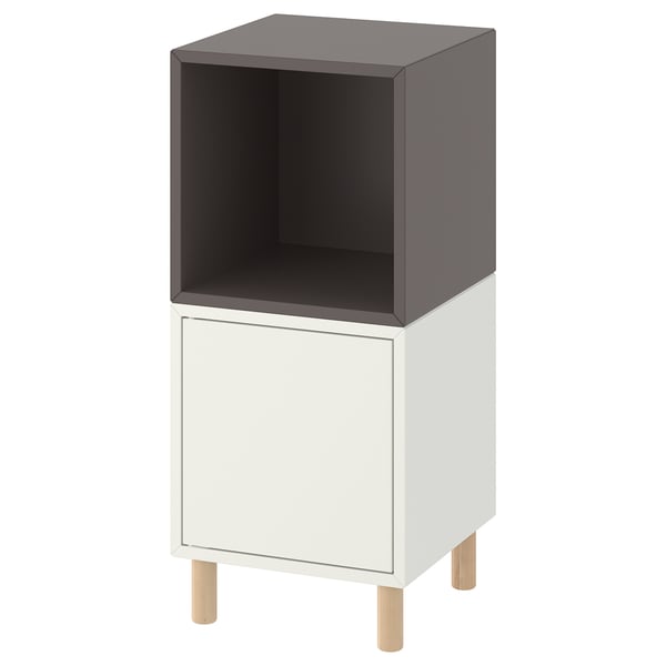 EKET cabinet combination with legs, white dark grey/wood, 35x35x80 cm