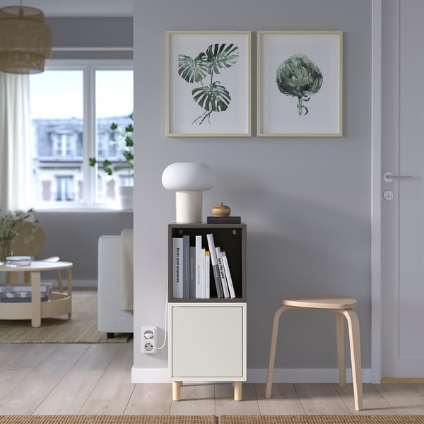 EKET cabinet combination with legs, white dark grey/wood, 35x35x80 cm