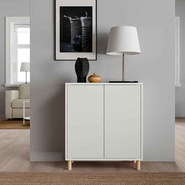 EKET cabinet combination with legs, white/wood, 70x35x80 cm
