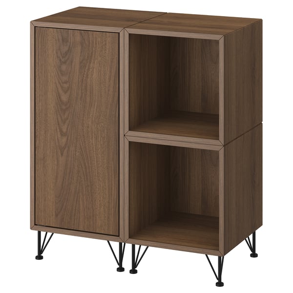 EKET cabinet combination with legs, walnut effect/metal black, 70x35x80 cm