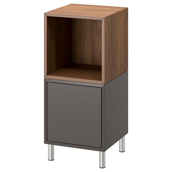 EKET cabinet combination with legs, dark grey/walnut effect, 35x35x80 cm