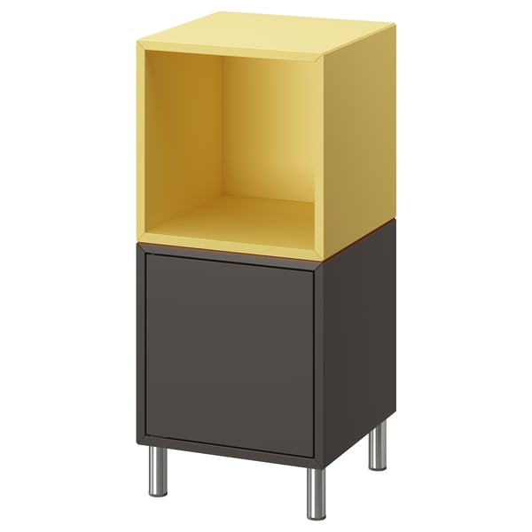 EKET cabinet combination with legs, dark grey pale yellow/metal, 35x35x80 cm