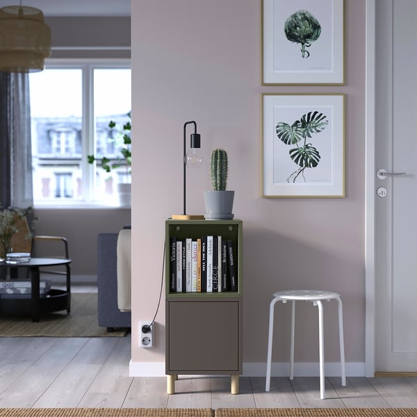EKET cabinet combination with legs, dark grey grey-green/wood, 35x35x80 cm