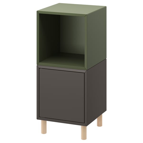 EKET cabinet combination with legs, dark grey grey-green/wood, 35x35x80 cm