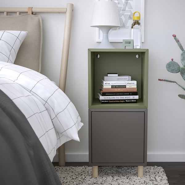 EKET cabinet combination with legs, dark grey grey-green/wood, 35x35x80 cm