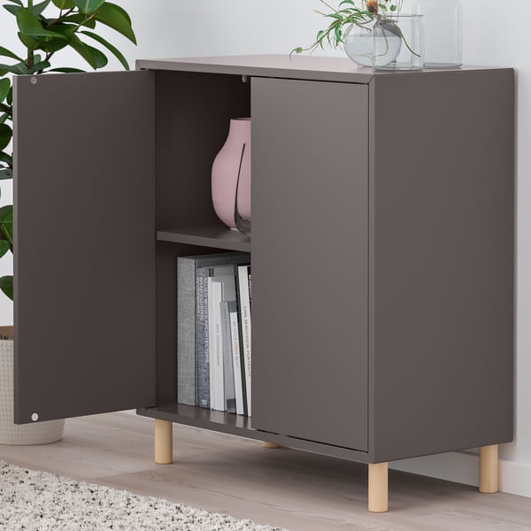 EKET cabinet combination with legs, dark grey/wood, 70x35x80 cm