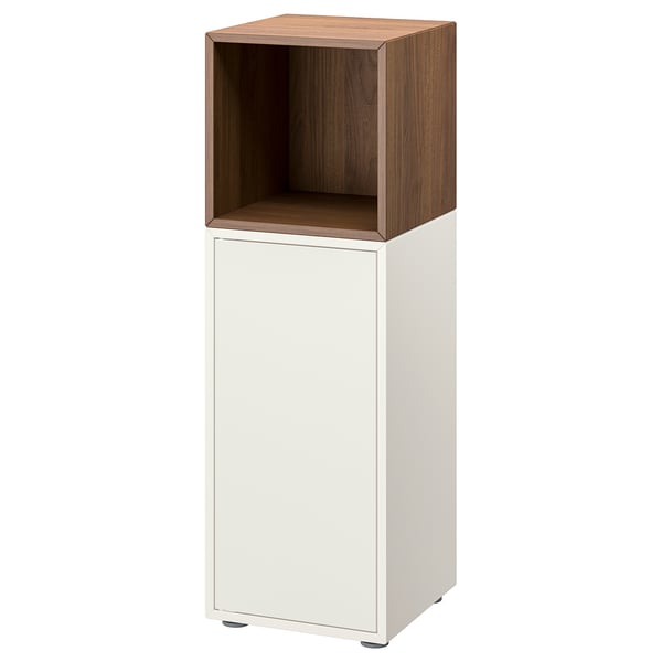 EKET cabinet combination with feet, white/walnut effect, 35x35x107 cm
