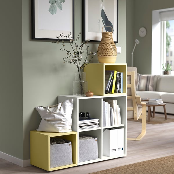EKET cabinet combination with feet, white/pale yellow, 105x35x107 cm