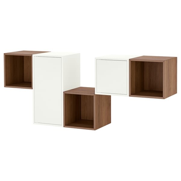 EKET wall-mounted cabinet combination, white/walnut effect, 175x35x70 cm