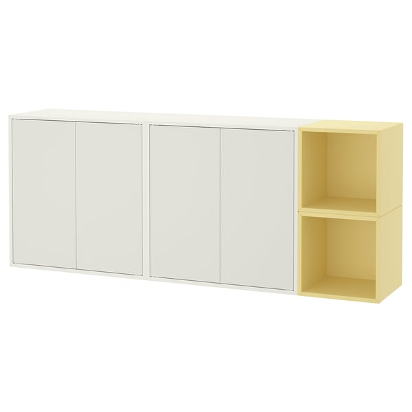 EKET wall-mounted cabinet combination, white/pale yellow, 175x35x70 cm