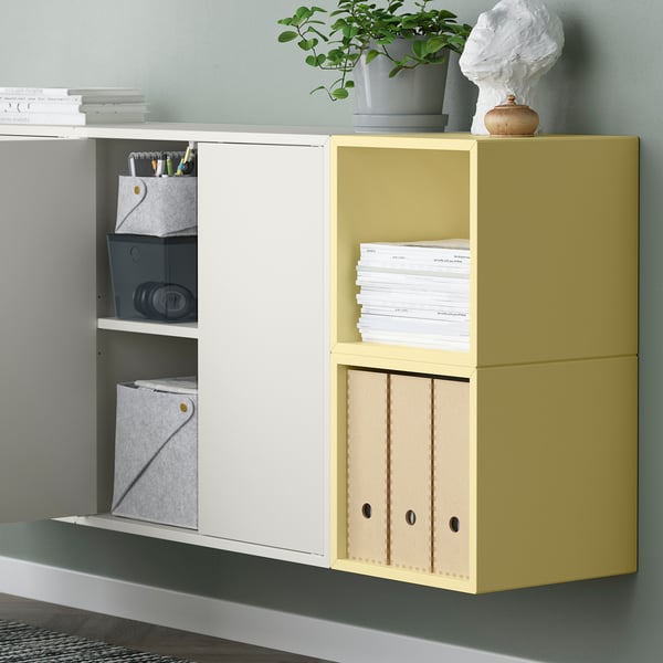 EKET wall-mounted cabinet combination, white/pale yellow, 175x35x70 cm