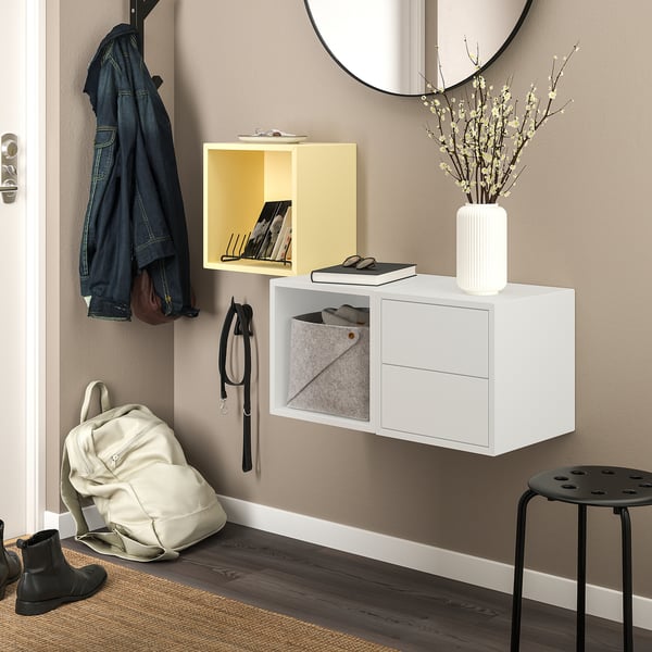 EKET wall-mounted storage combination, white/pale yellow, 105x35x70 cm