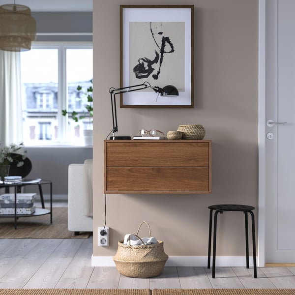 EKET wall-mounted storage combination, with 2 drawers/walnut effect, 70x35x35 cm