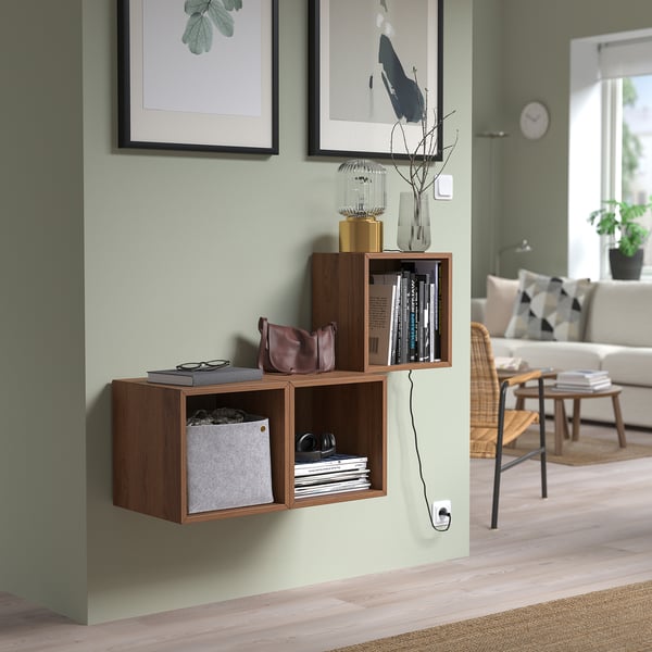 EKET wall-mounted cabinet combination, walnut effect, 105x35x70 cm