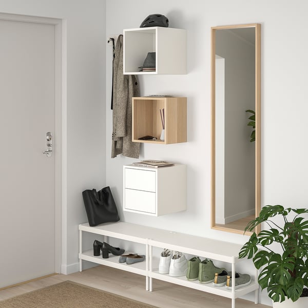 EKET wall-mounted storage combination, white stained oak effect/white, 105x35x70 cm