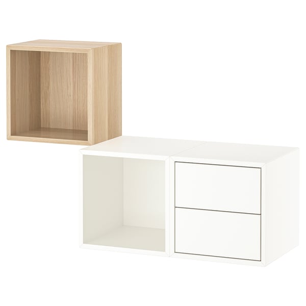 EKET wall-mounted storage combination, white stained oak effect/white, 105x35x70 cm