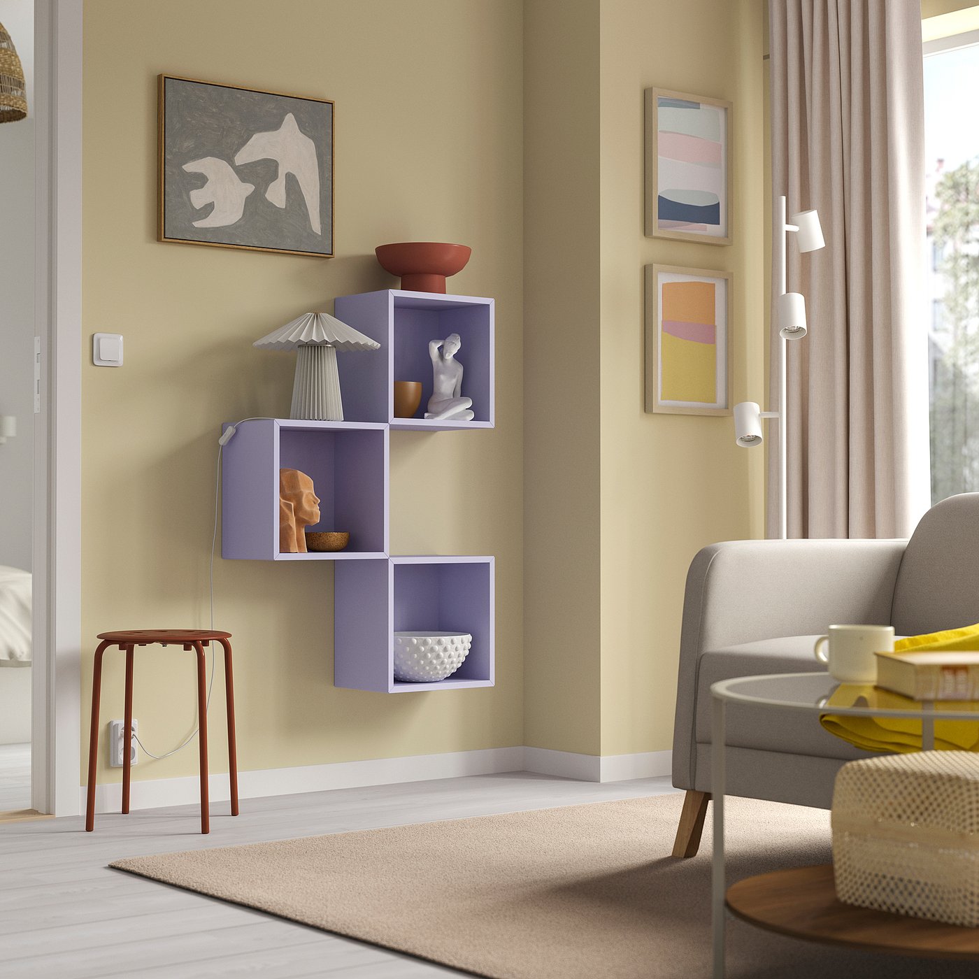 EKET wall-mounted cabinet combination, pale lilac, 70x105x25 cm