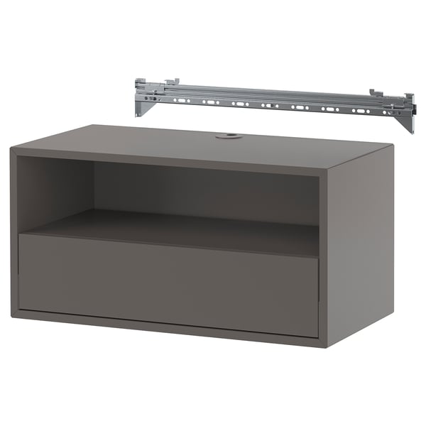 EKET wall mounted media shelf w rail, dark grey, 70x35x35 cm