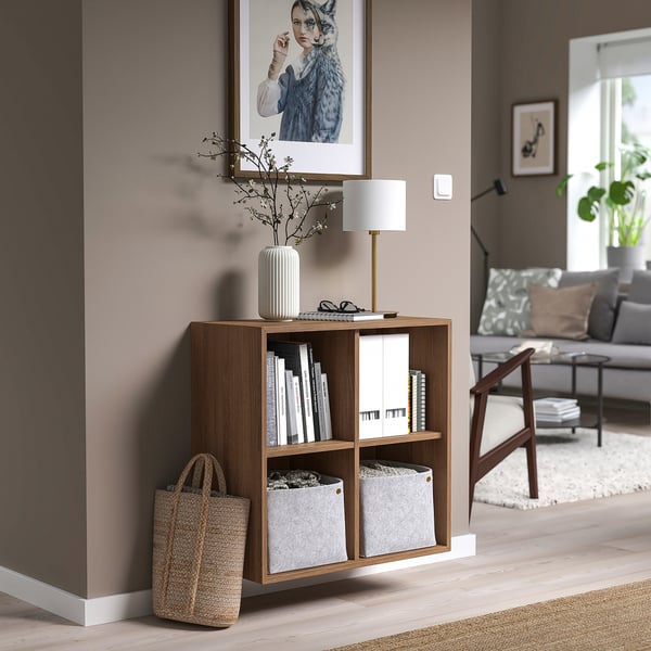 EKET wall-mounted shelving unit w 4 comp, walnut effect, 70x35x70 cm