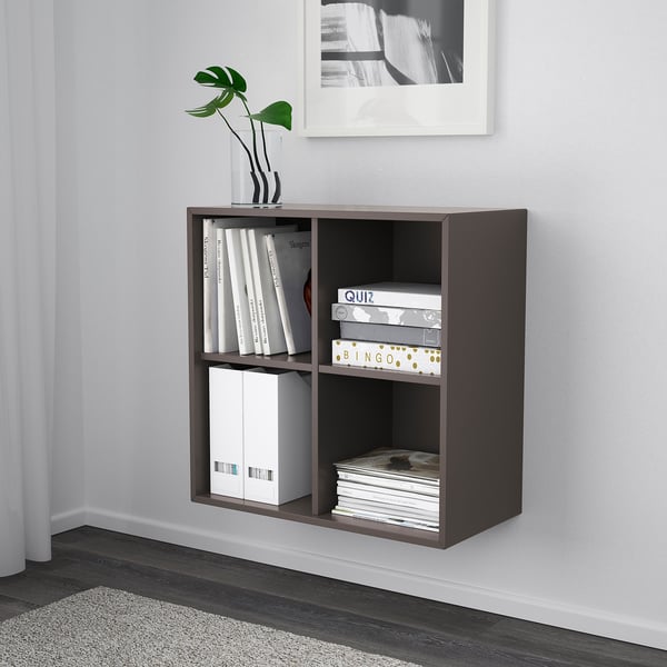 EKET wall-mounted shelving unit w 4 comp, dark grey, 70x35x70 cm