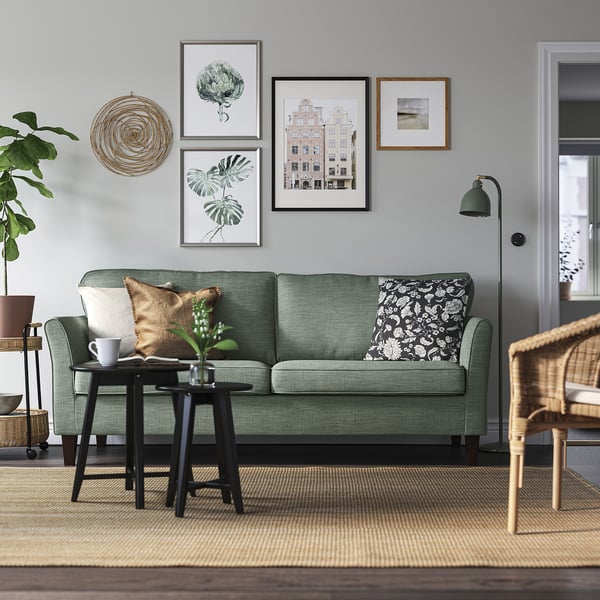 EKHOLMA 3-seat sofa, Hemmesta grey-green, 207x94x85 cm