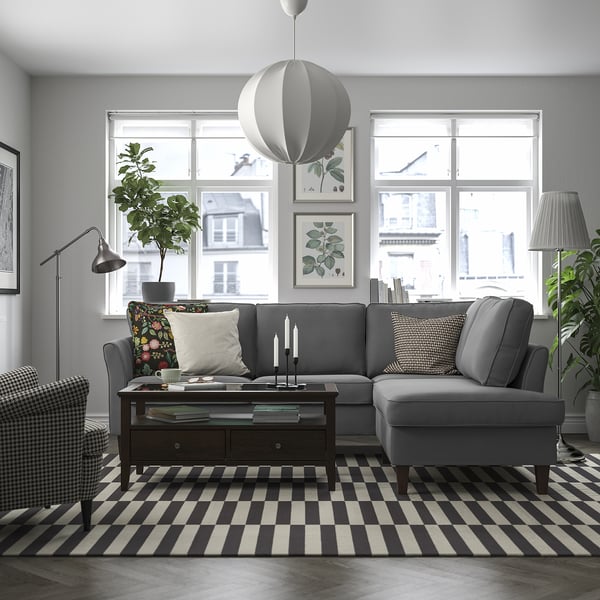 EKHOLMA corner sofa, 4-seat with open end, Hakebo dark grey, 9x70x195 cm