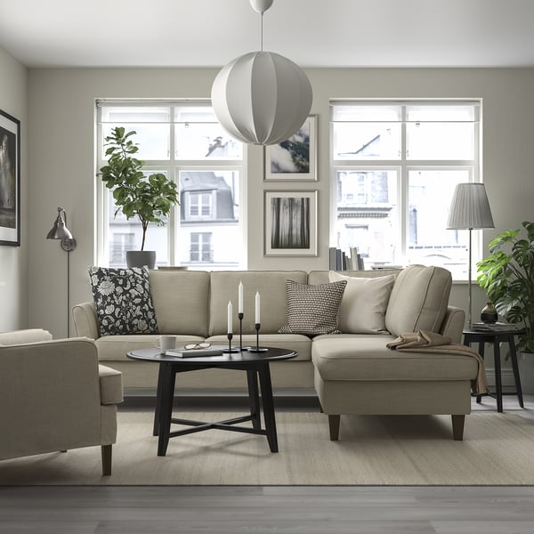 EKHOLMA corner sofa, 4-seat with open end, Hemmesta grey-beige, 9x70x195 cm