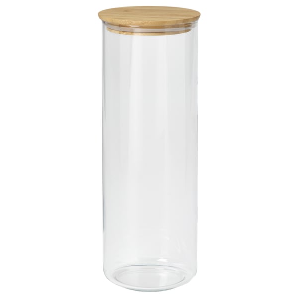 EKLATANT jar with lid, clear glass/bamboo, 1.8 l