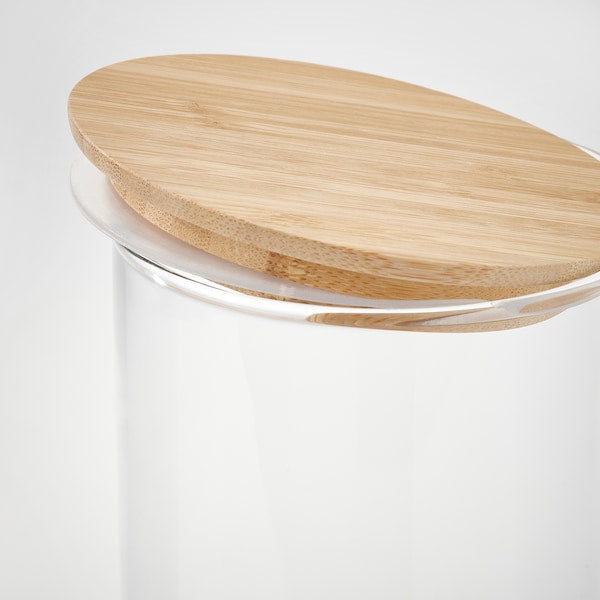 EKLATANT jar with lid, clear glass/bamboo, 1.8 l