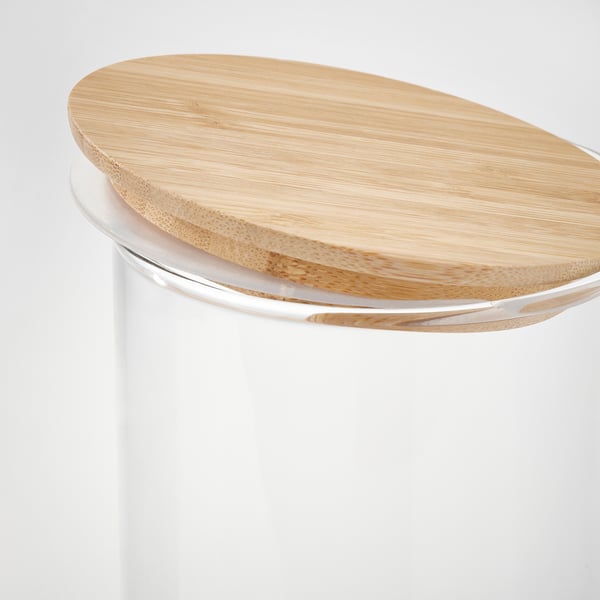 EKLATANT jar with lid, clear glass/bamboo, 1.8 l