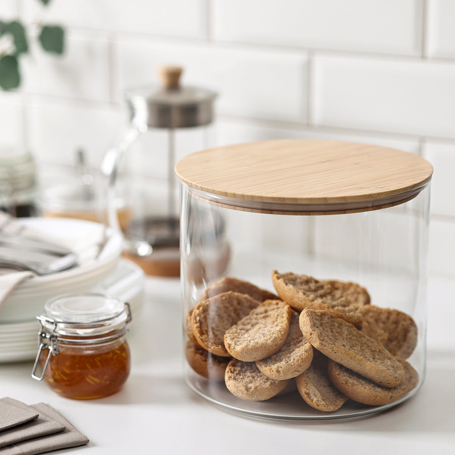 EKLATANT jar with lid, clear glass/bamboo, 4.2 l