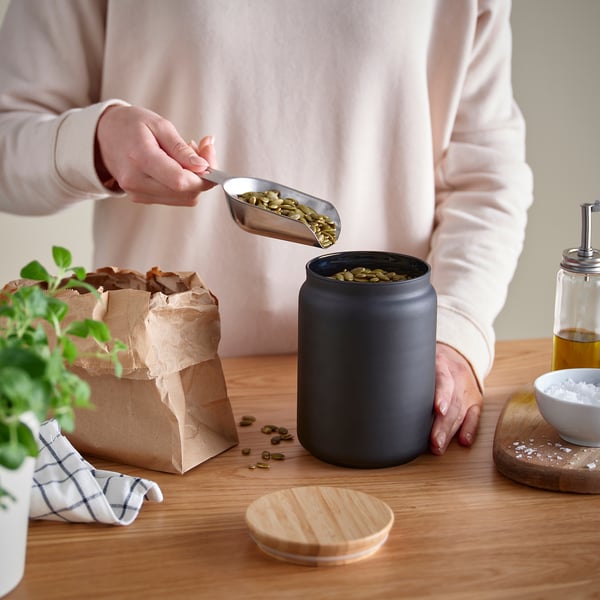 EKLATERA jar with lid, black, 1 l