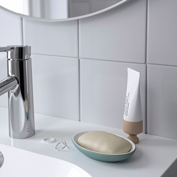 EKOLN soap dish, light grey-turquoise, 13x9 cm