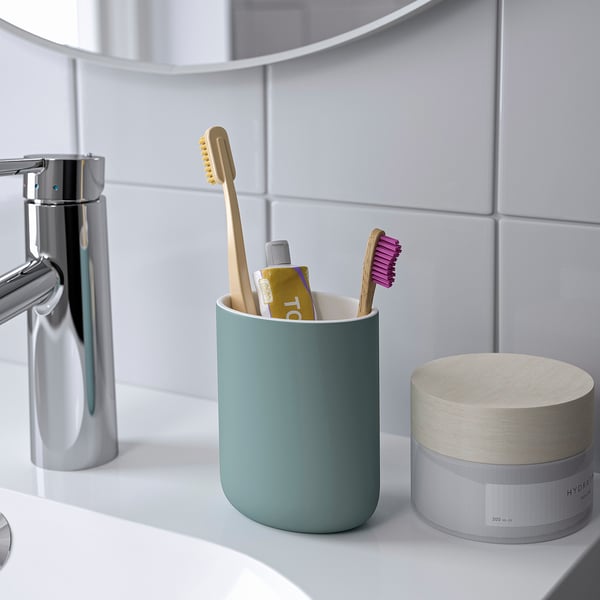 EKOLN toothbrush holder, light grey-turquoise