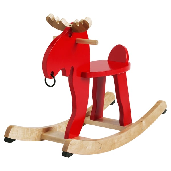 EKORRE rocking-moose, red/rubberwood, 73x29 cm
