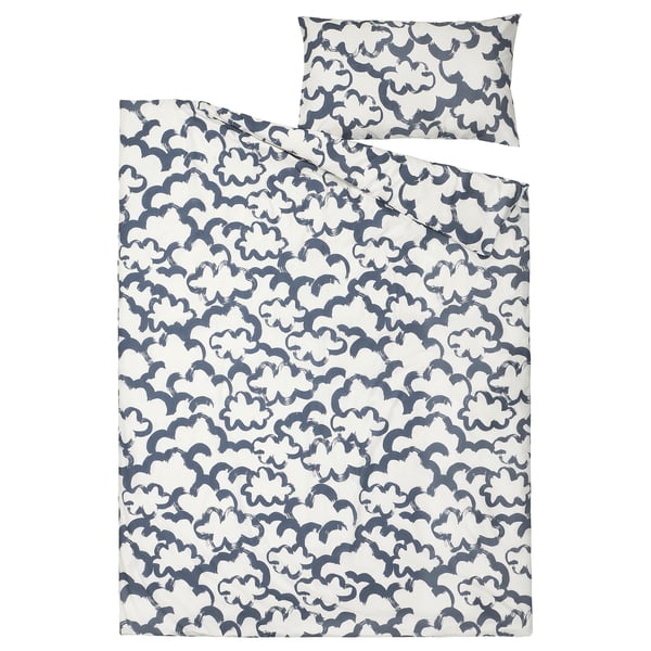 EKPURPURMAL duvet cover and pillowcase, white blue/cloud