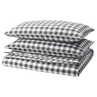 EKTANDVINGE duvet cover and 2 pillowcases, anthracite white/check, 240x220/50x80 cm