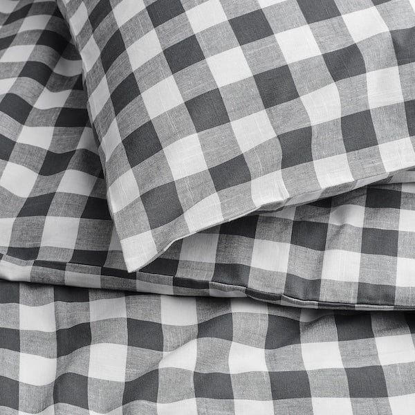 Ikea EKTANDVINGE - Duvet cover and 2 pillowcases, anthracite white/check, 240x220/50x80 cm