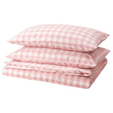 EKTANDVINGE duvet cover and 2 pillowcases, light pink white/check, 240x220/50x80 cm