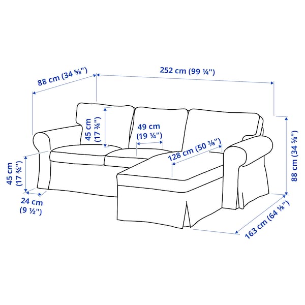 Ikea EKTORP - 3-seater sofa with chaise-longue/Hillared beige ,