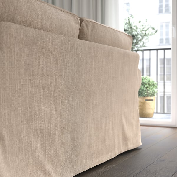 EKTORP 3-seat sofa, with chaise longue/Hillared beige, 252x88x88 cm
