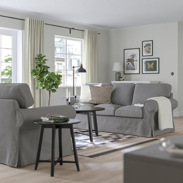 EKTORP 3-seat sofa, Hakebo dark grey, 218x88x88 cm