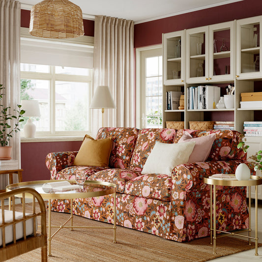 EKTORP 3-seat sofa, Mångbyn brown/multicolour, 218 cm