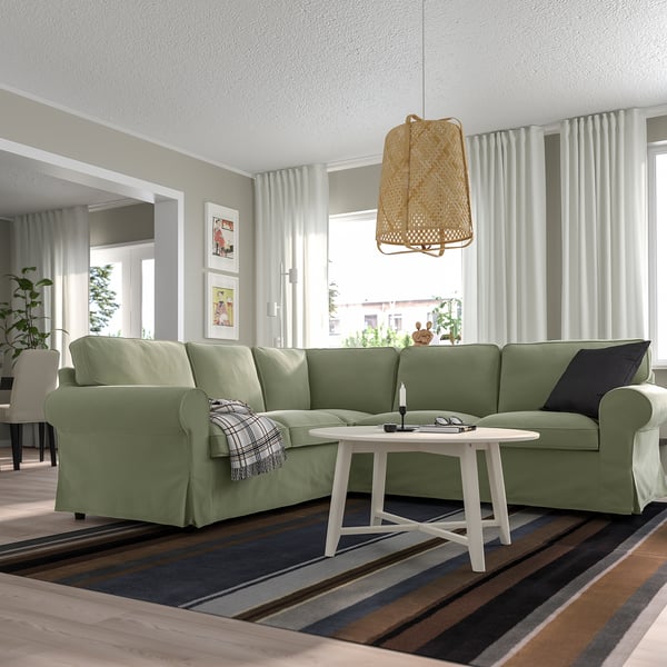 EKTORP corner sofa, 4-seat, Hakebo grey-green, 243x88x88 cm