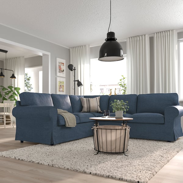 EKTORP corner sofa, 4-seat, Kilanda dark blue, 243x88x88 cm