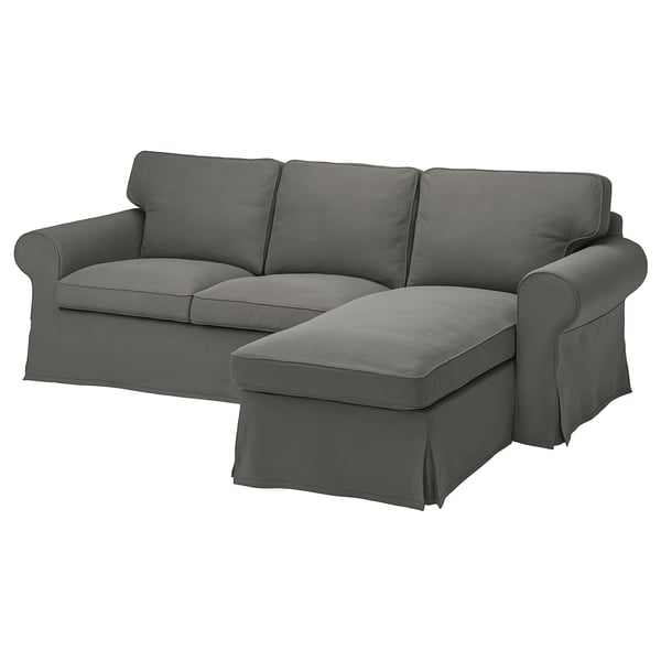 EKTORP cover f 3-seat sofa w chaise longue, Hakebo dark grey