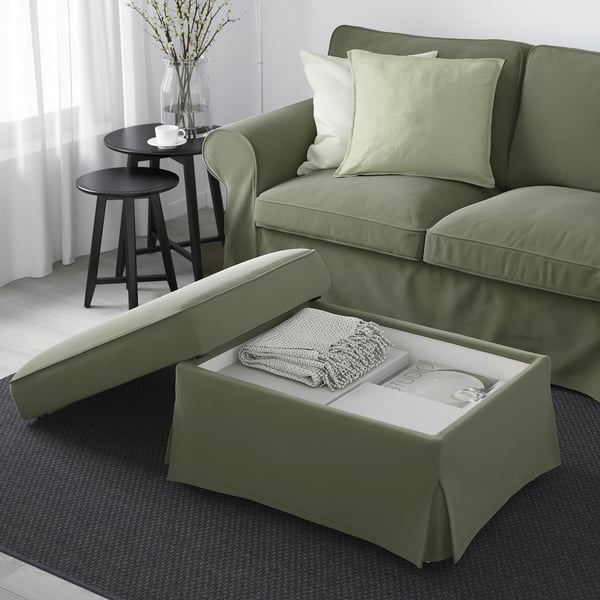 EKTORP footstool with storage, Hakebo grey-green, 82x62 cm