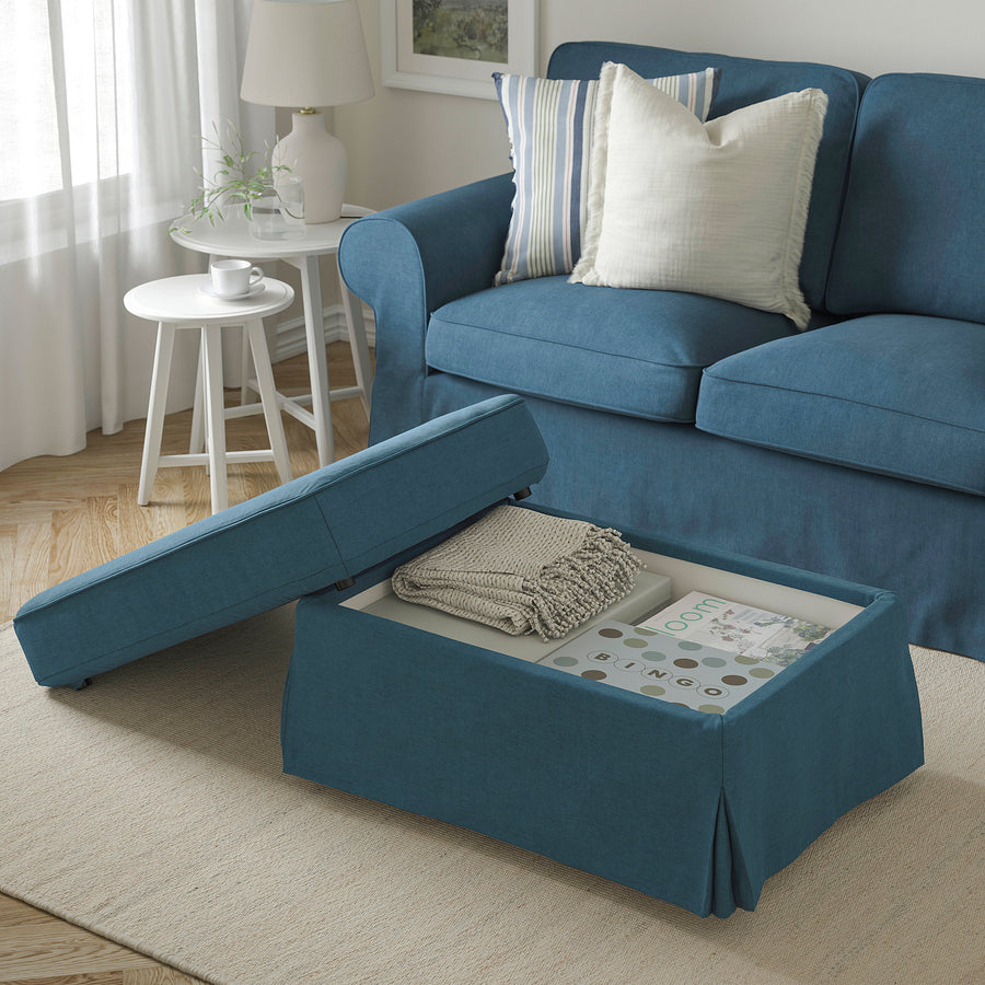 EKTORP footstool with storage, Tallmyra blue, 82x62 cm